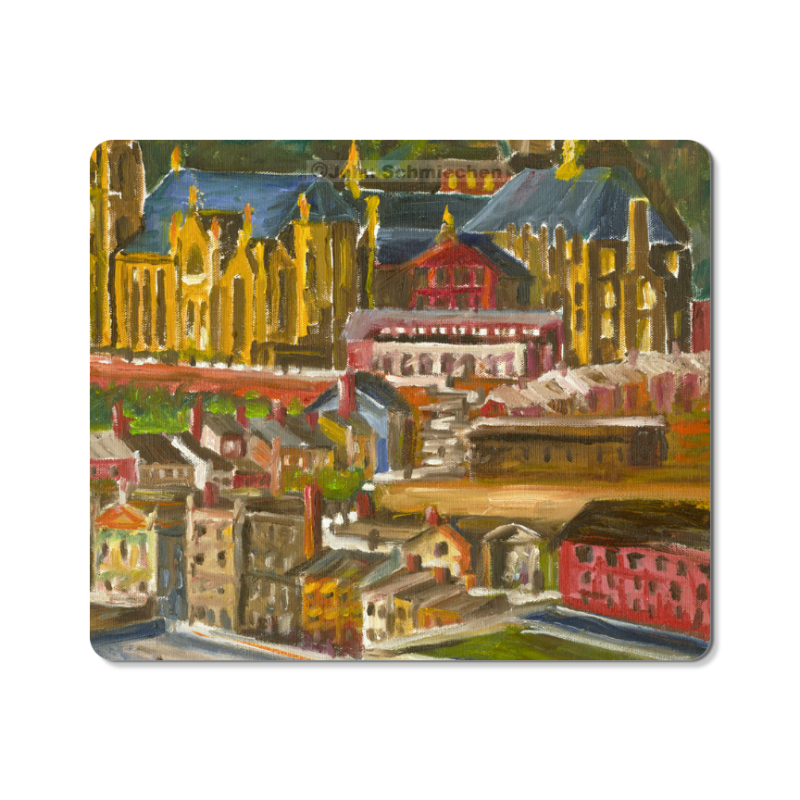 Polyester mouse pad with open cell black rubber backing measures 9.30