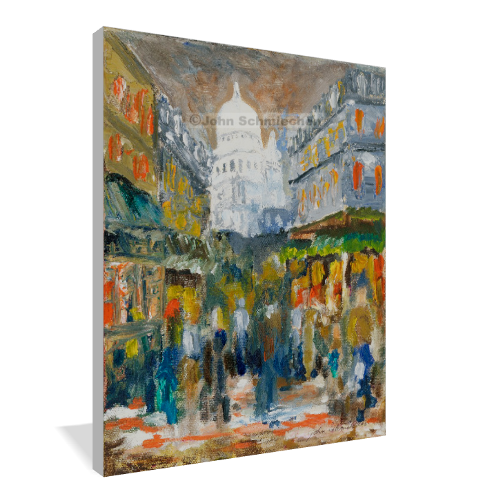 A giclée print is an elevation in printmaking technology on acid-free archival canvas and stretched over a 3/4
