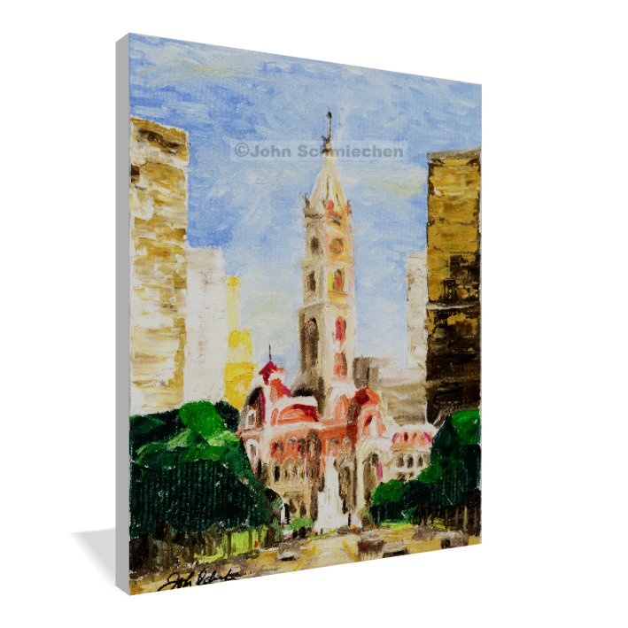 A giclée print is an elevation in printmaking technology on acid-free archival canvas and stretched over a 3/4