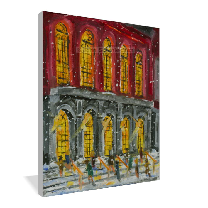 A giclée print is an elevation in printmaking technology on acid-free archival canvas and stretched over a 3/4