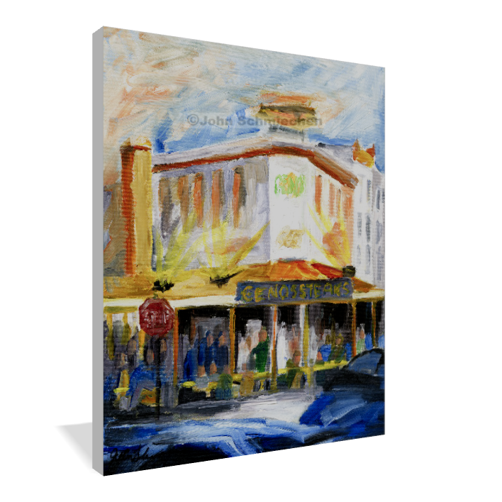 A giclée print is an elevation in printmaking technology on acid-free archival canvas and stretched over a 3/4