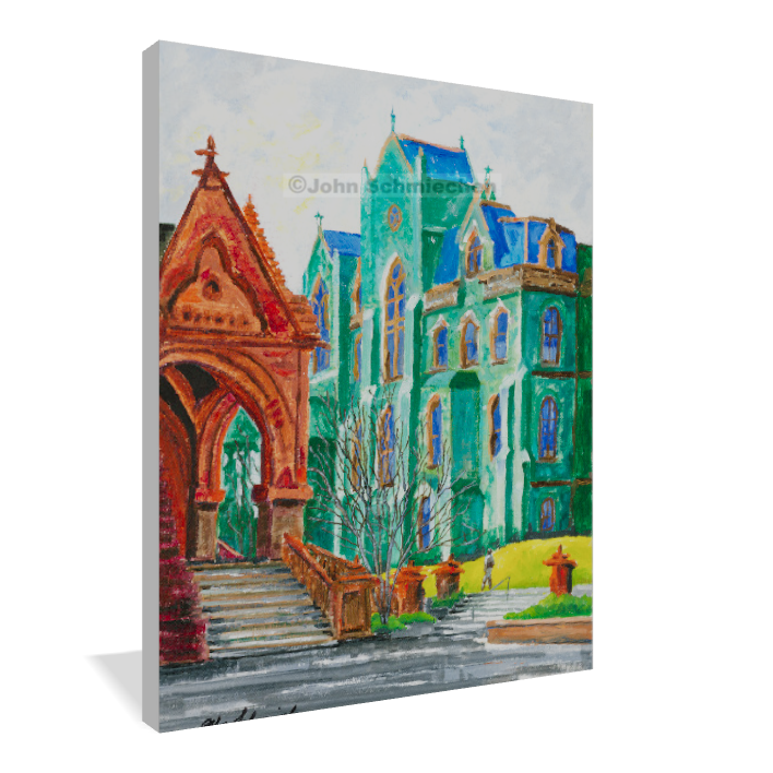 A giclée print is an elevation in printmaking technology on acid-free archival canvas and stretched over a 3/4